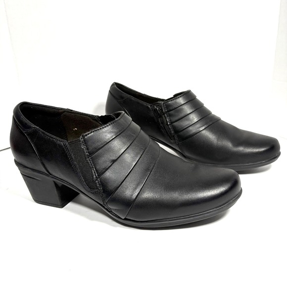 Clarks Shoes - Clarks Womens Black Leather Side Zip Comfort Ankle Boots Block Heel Size 10
